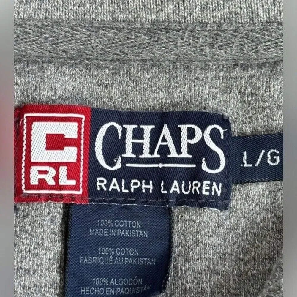 Chaps Ralph‎ Lauren Men's Large Vintage Gray Cotton 1/4 Button Long Sleeve Polo